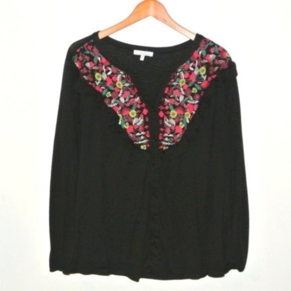 Skies Are Blue Button‎ Up Shirt Embroidered 1X Plus